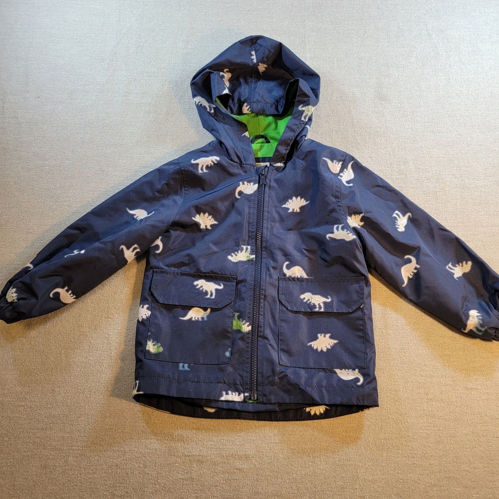 Carter's Dinosaur Jacket Kids 3T Navy Good Faded Print Hooded Fleece Lined 779